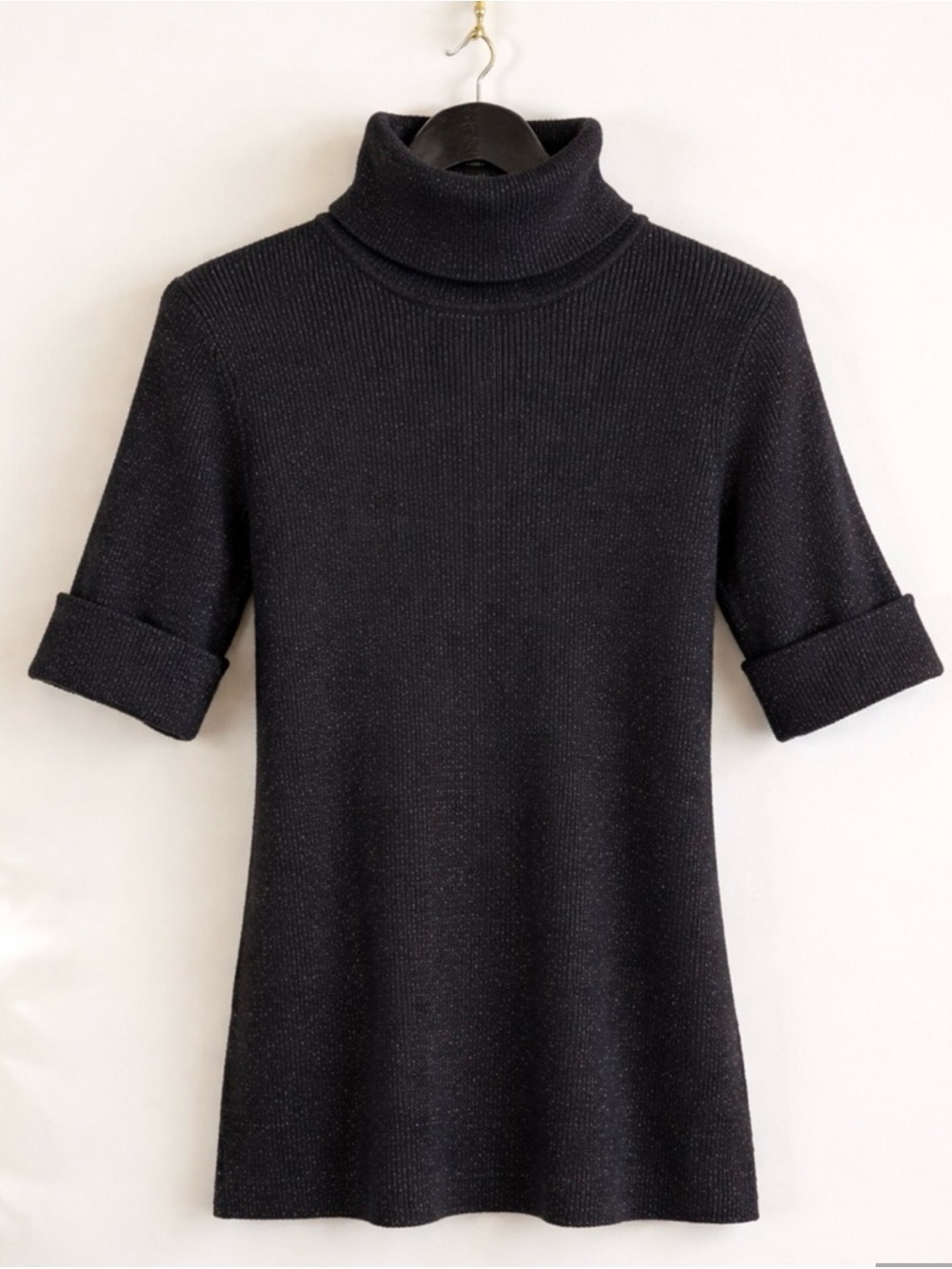 St. Tropez Black Sparkle Turtleneck Sweater Size M